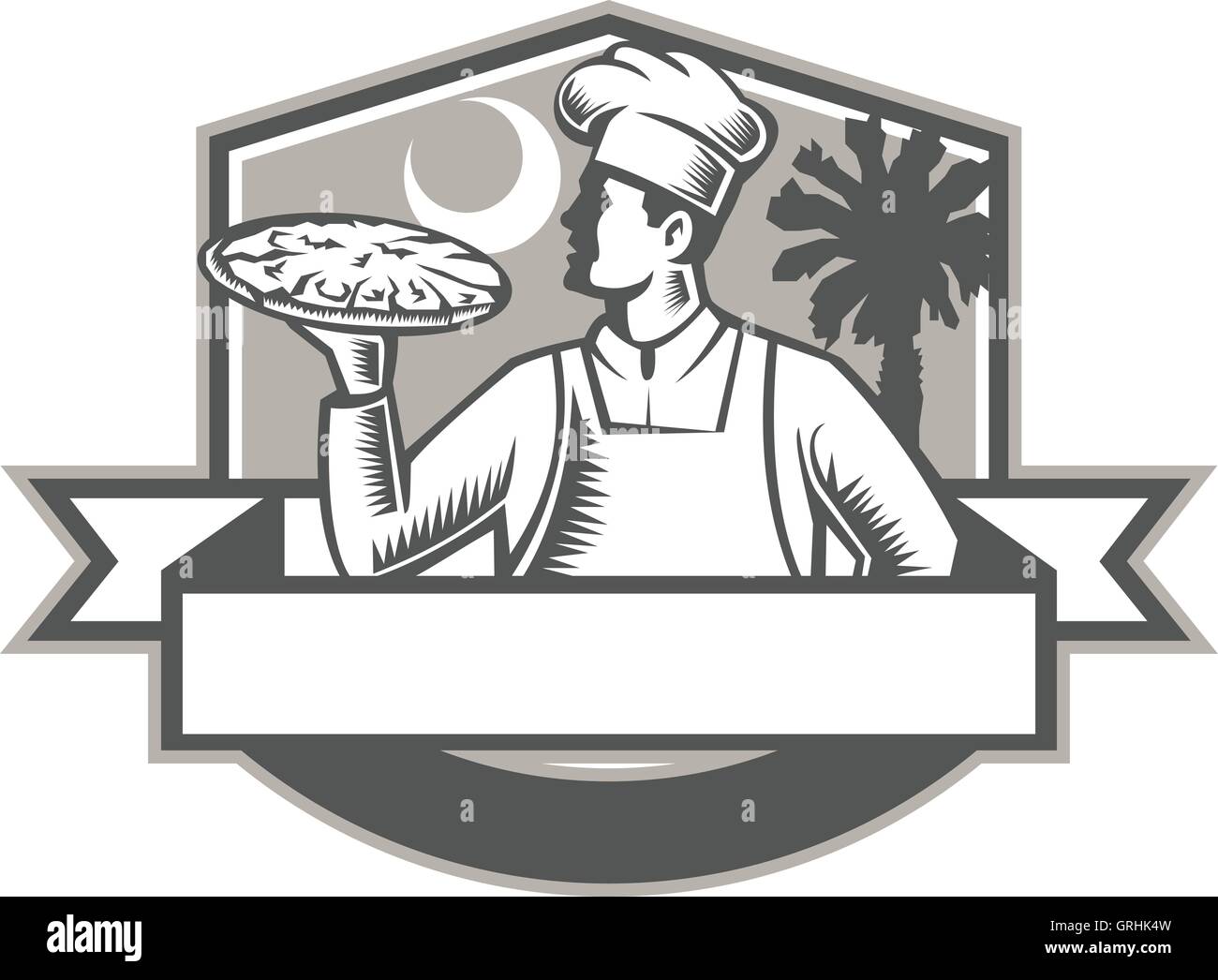Pizza Chef Pizza Moon Palmetto Tree Shield Retro Stock Vector Image & Art Alamy