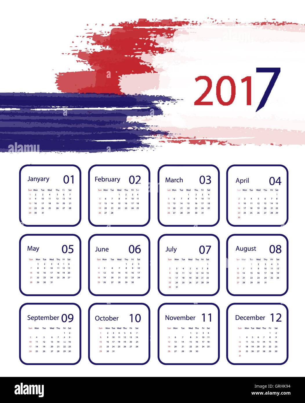 Vector calendar for 2017 Stock Vector