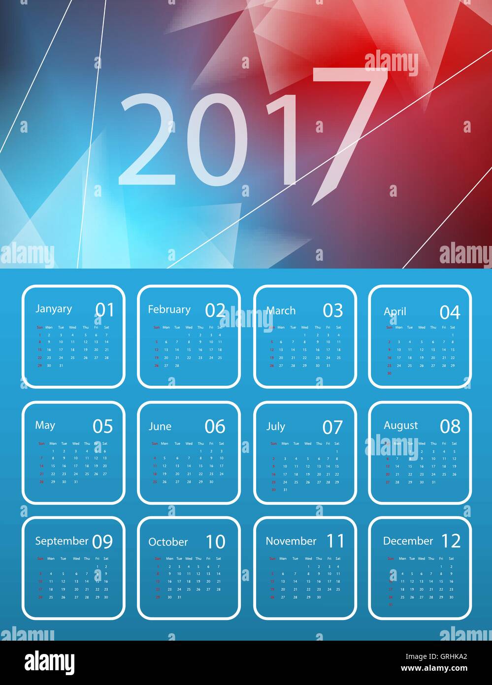 Vector calendar for 2017 Stock Vector