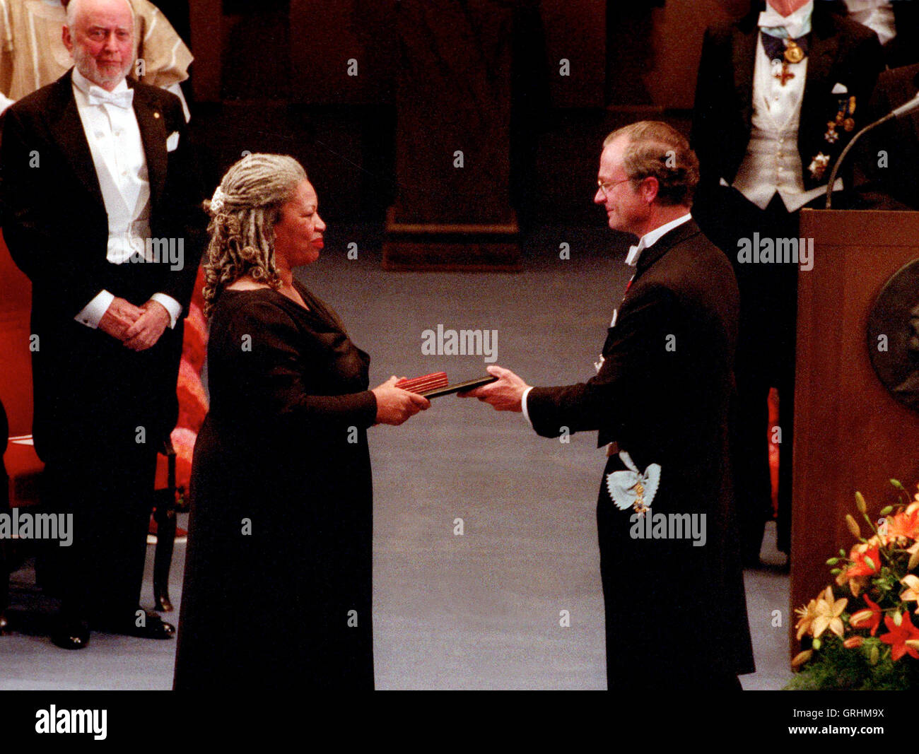 TONY MORRISON US writer receiving the Nobel prize in Literature by the Swedish King Carl XVI Gustaf 1993 Stock Photo