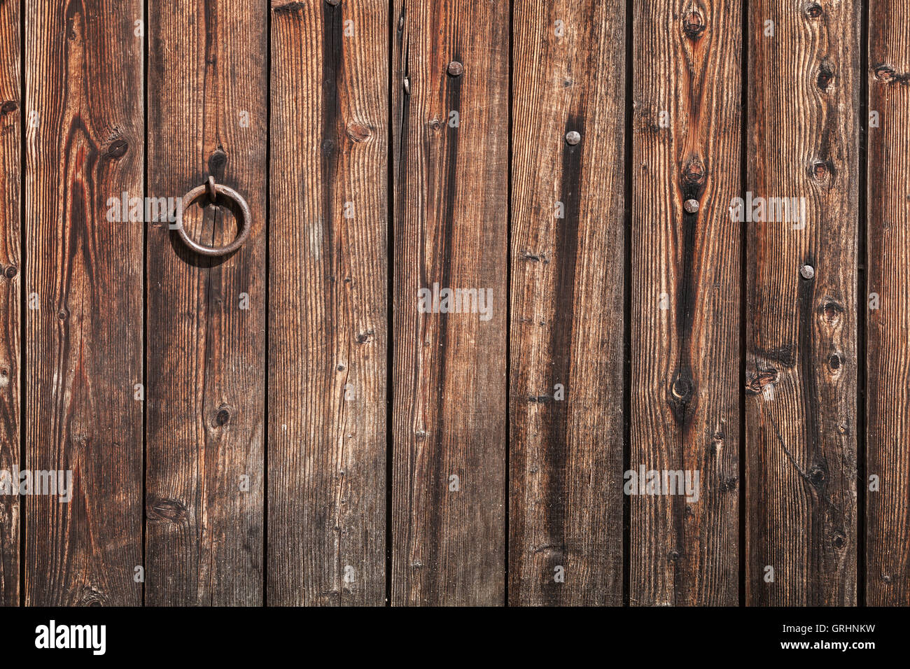 Background photo texture of an old dark brown wooden gate with ring ...