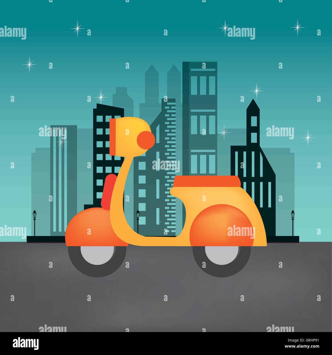 scooter and city buildings Stock Vector Image & Art - Alamy