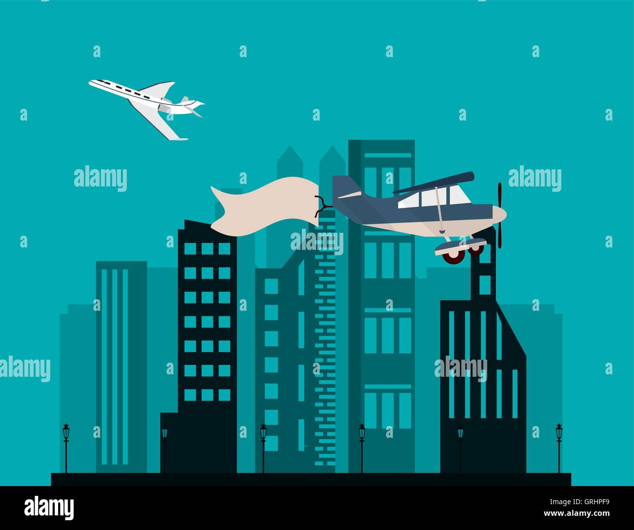 airplane and advertising banner over city Stock Vector Image & Art - Alamy