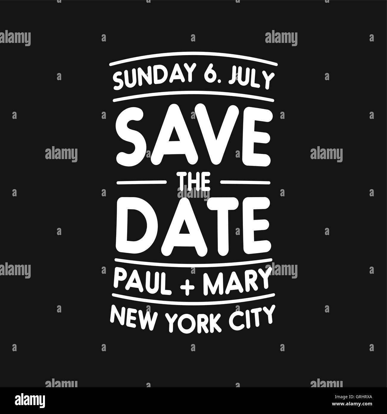 Typographic black wedding announcement - Save the date Stock Vector