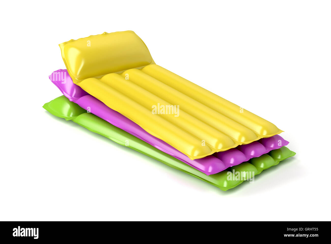 Group of inflatable beach mattresses with different colors Stock Photo