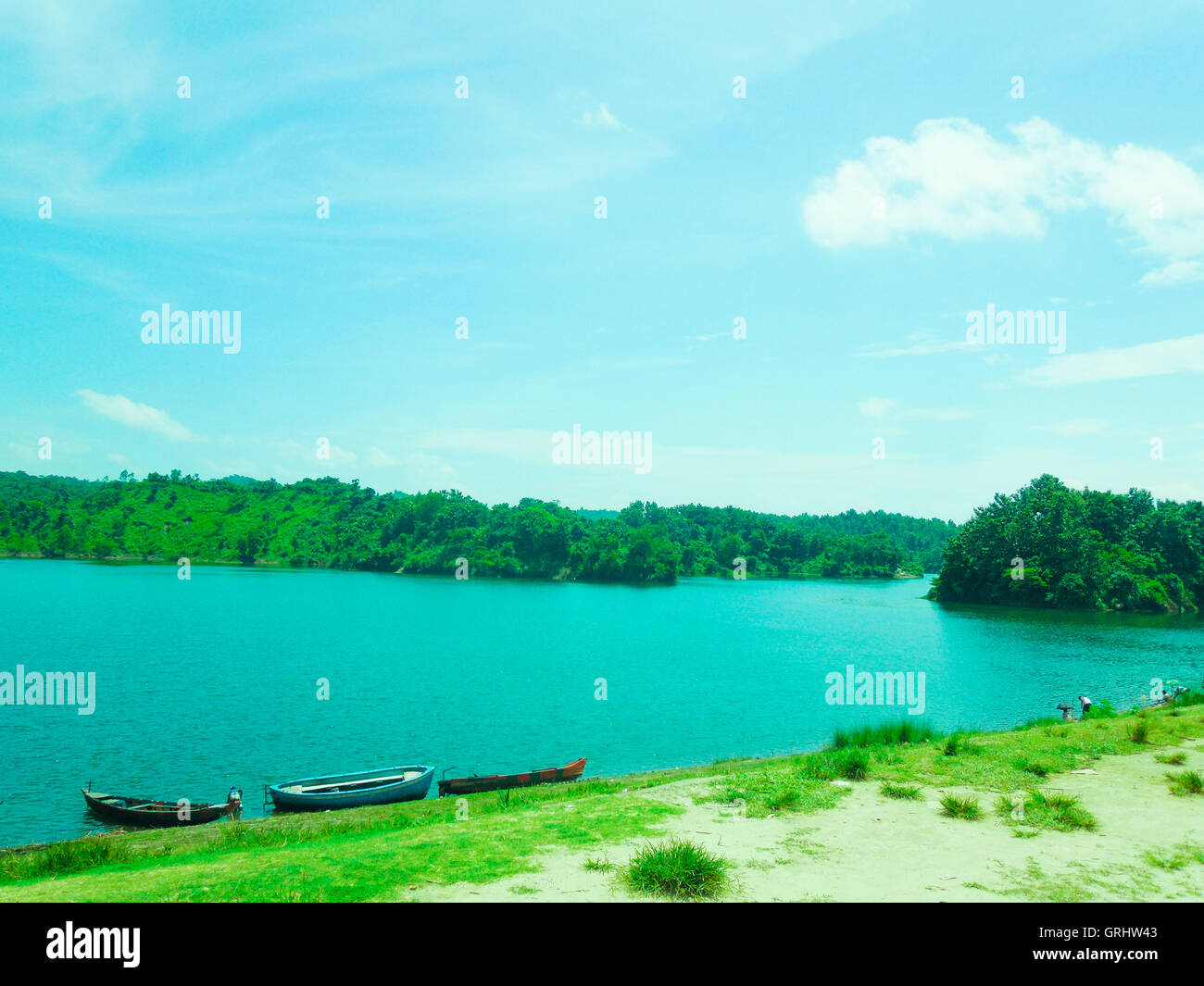 Boats in Beautiful lake Stock Photo