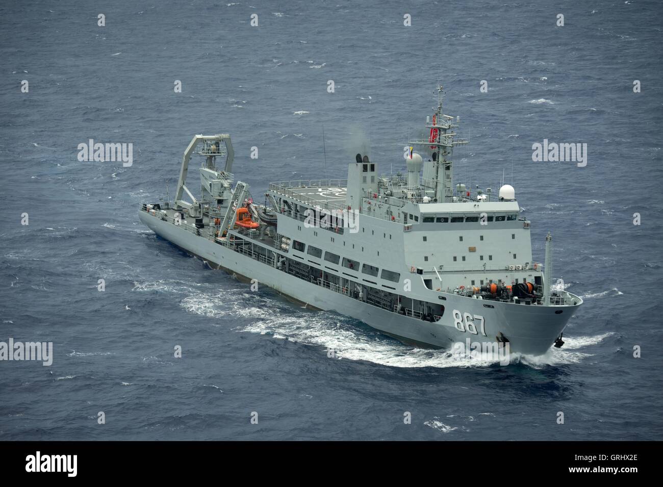 Chinese Navy submarine rescue ship Chang Dao steams in close formation during Rim of the Pacific exercises July 28, 2016 in and around the Hawaiian Islands and Southern California. Stock Photo
