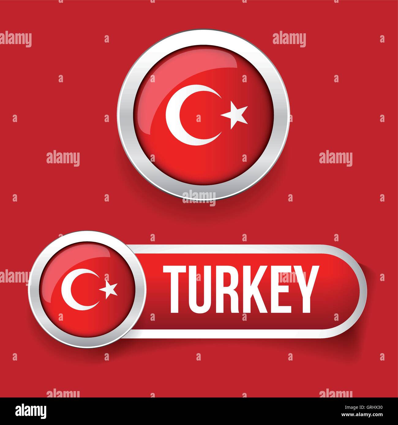 Turkey Flag button set Stock Vector