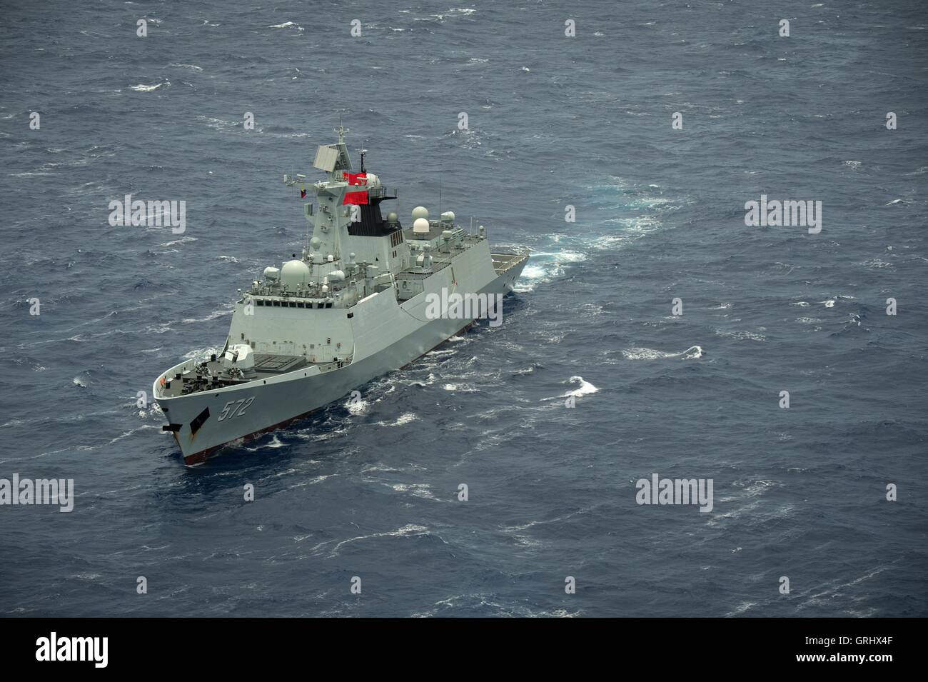 Chinese Navy multi-role frigate Hengshui steams in close formation during Rim of the Pacific exercises July 28, 2016 in and around the Hawaiian Islands and Southern California. Stock Photo