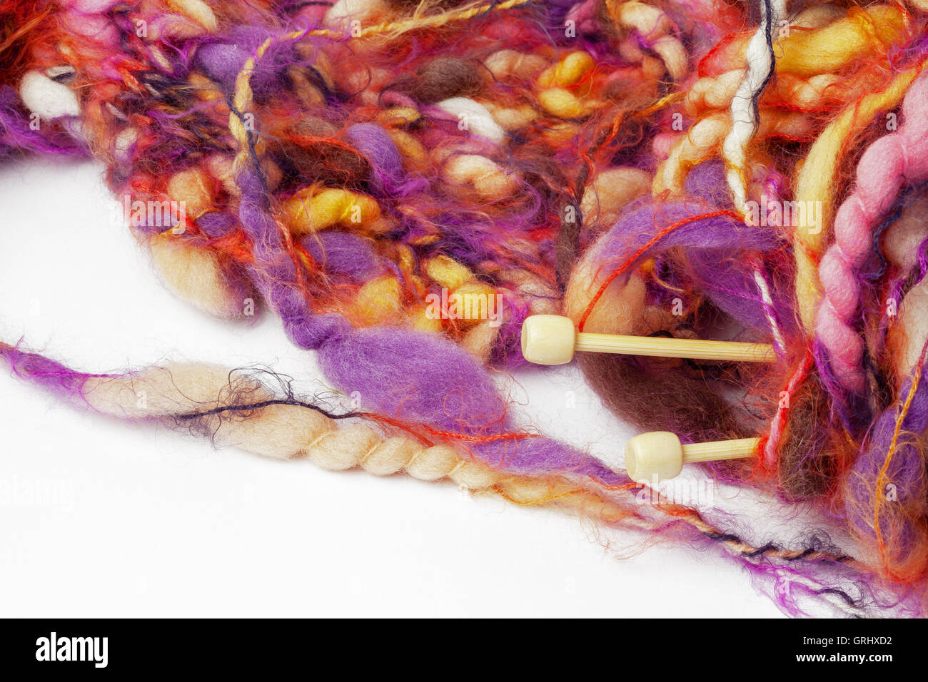 Image of colorful mohair yarn and needles Stock Photo