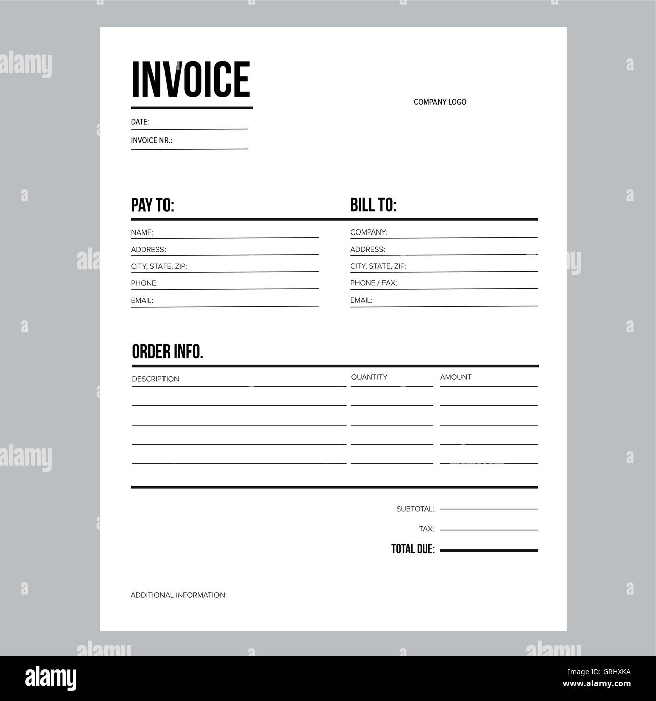 Invoice / business template - Letter USA standard paper Stock Vector