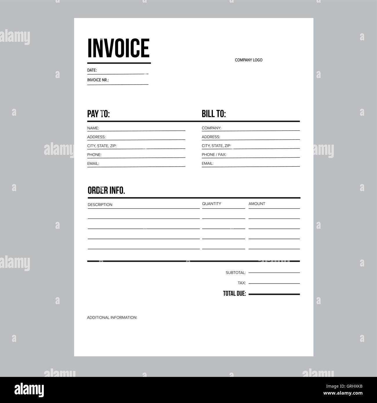 Invoice / business template - A4 European standard paper Stock Vector