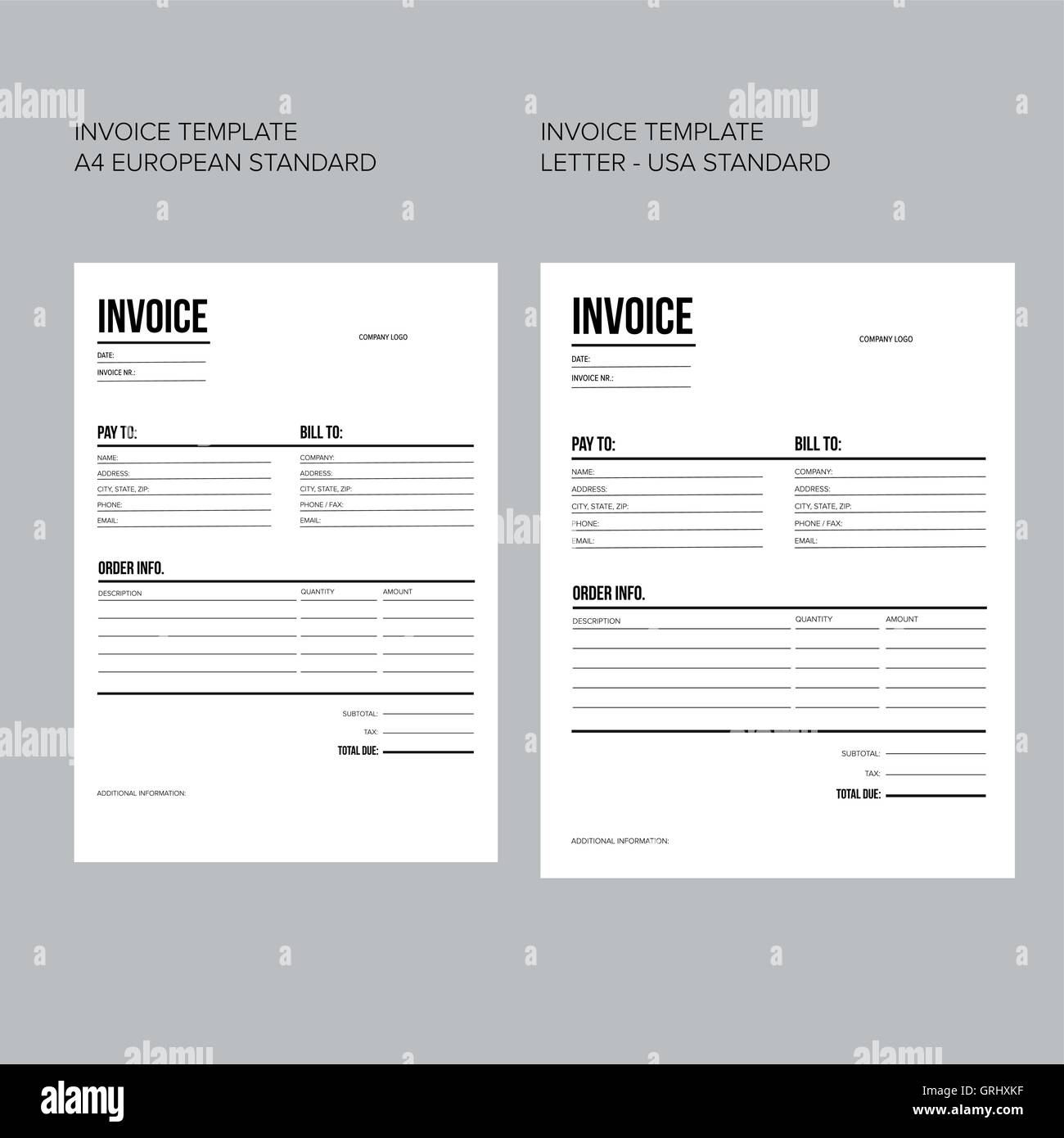 Invoice / business template - European and USA standard paper For European Invoice Template