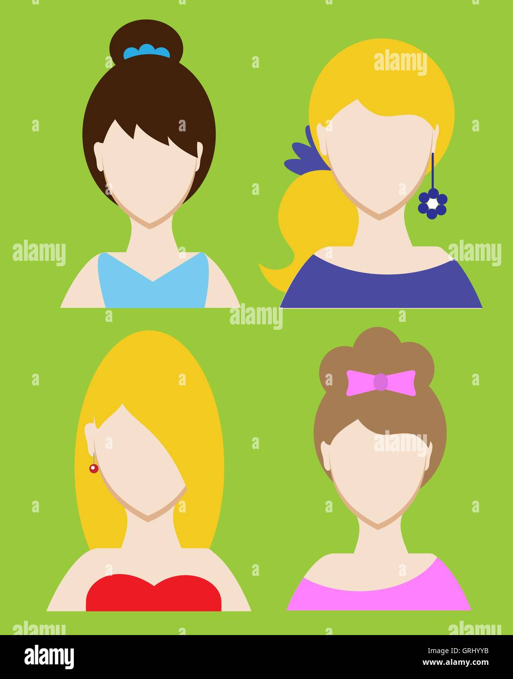 Set of female avatar or pictogram for social networks. Modern flat colorful style. Vector Stock Vector