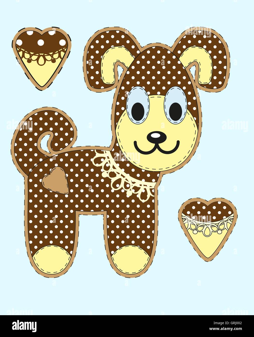 Cute cartoon dog in flat design for greeting card, invitation and logo with fabric texture. Vector Stock Vector