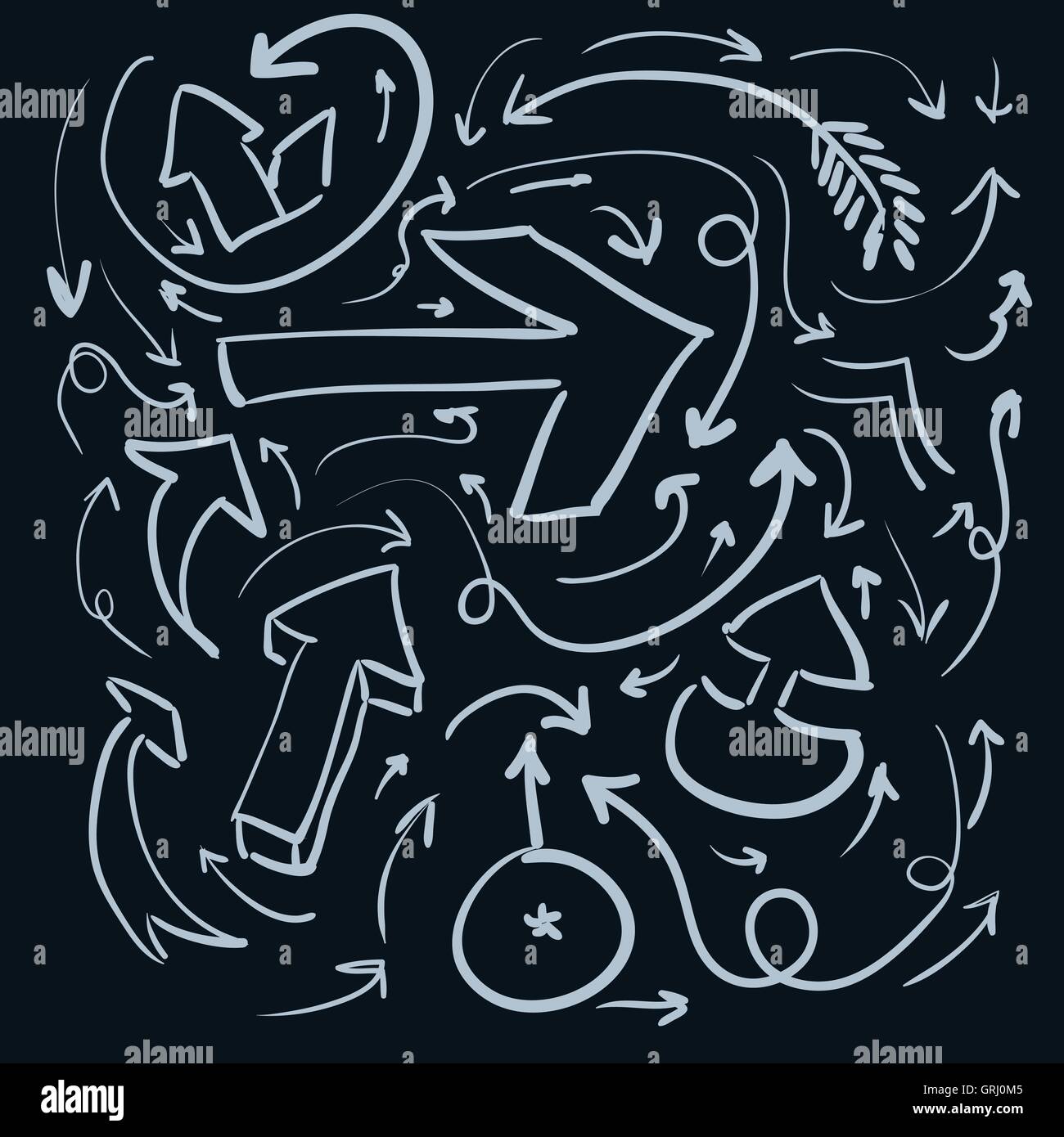 Hand drawn arrow collection on a dark background for your design