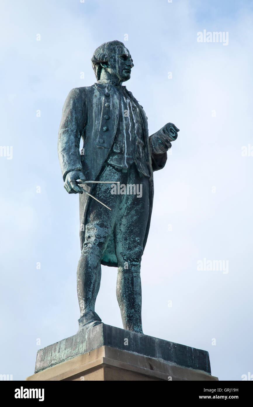 statue of Captain James Cook in Whitby, North Yorkshire, England Stock Photo