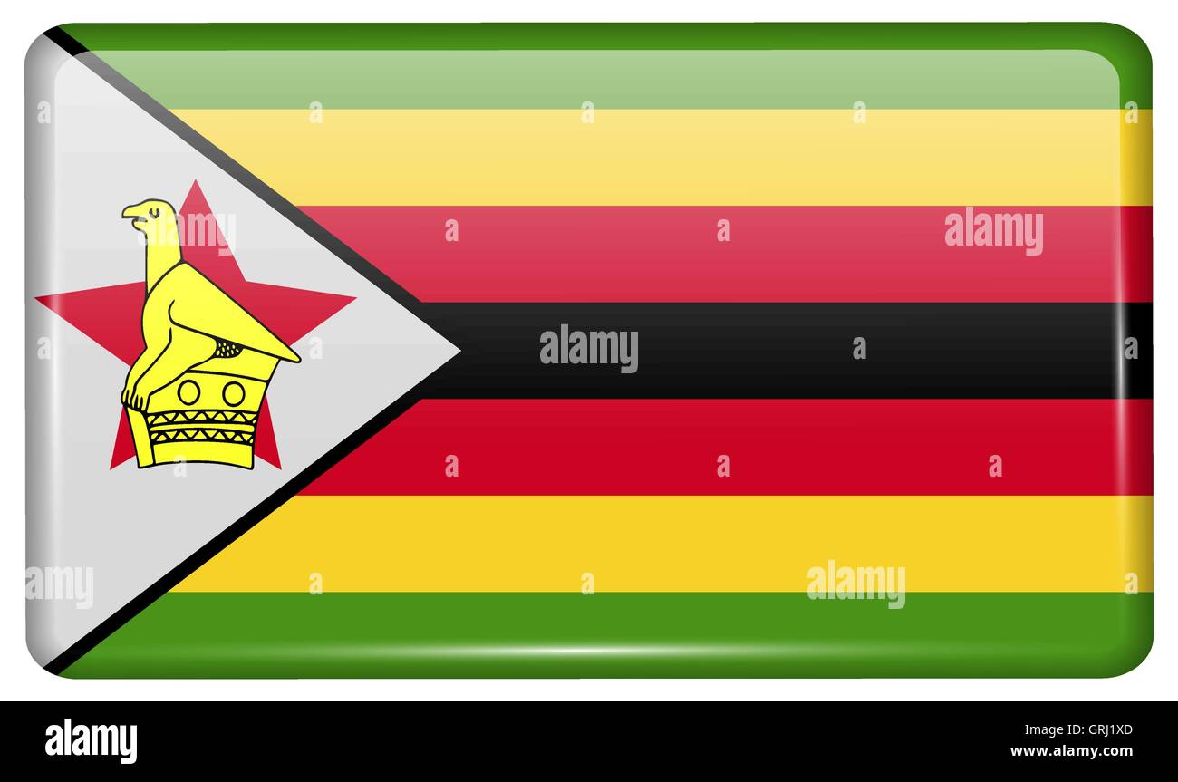 Flags Zimbabwe in the form of a magnet on refrigerator with reflections light. Vector Stock Vector