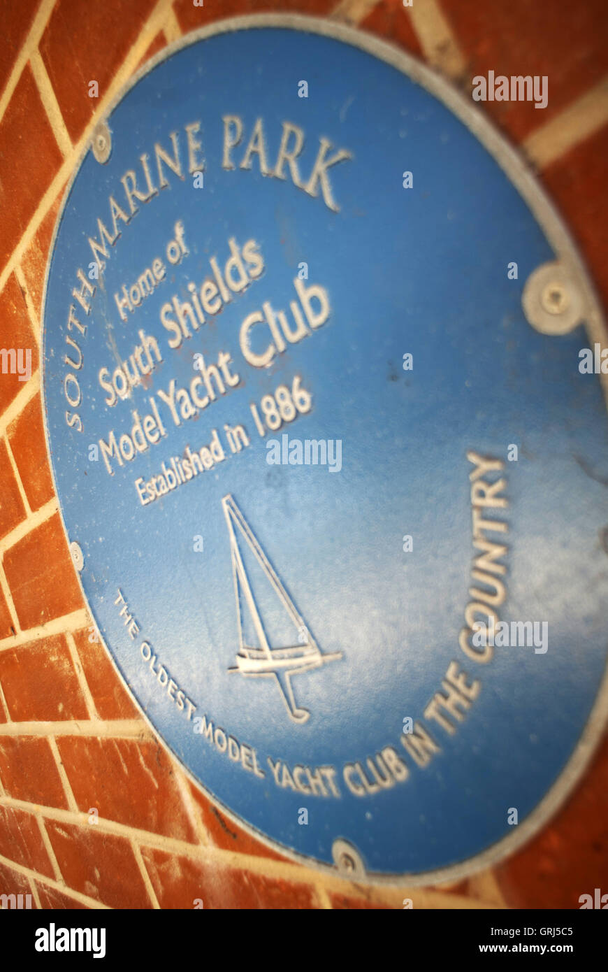 South Shields model yacht club commemorative blue plaque Stock Photo