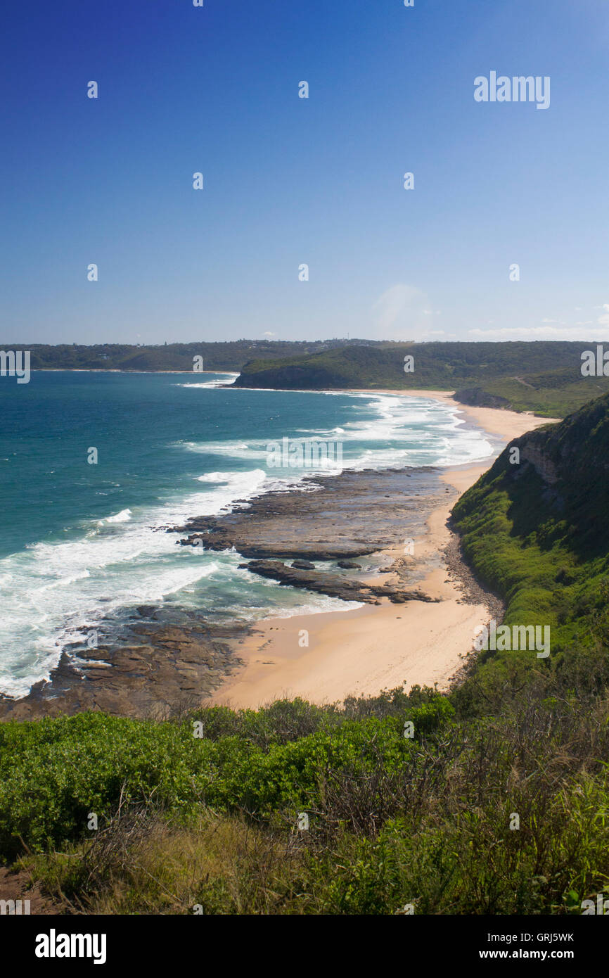 View south down coast to Glenrock State Conservation area including Dudley and Burwood beaches Newcastle New South Wales NSW Aus Stock Photo