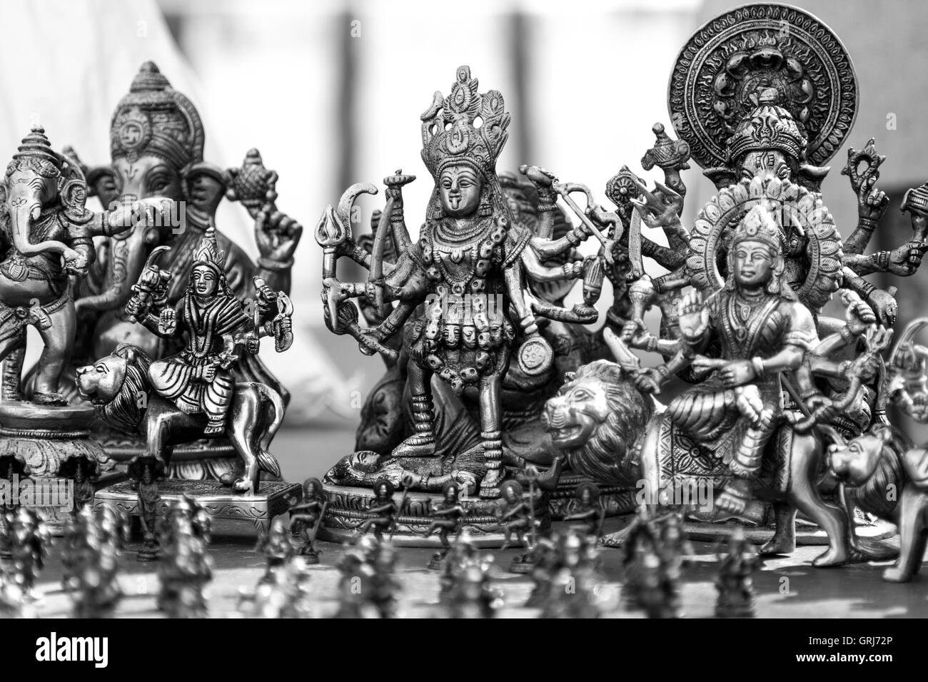 Bronze statues of Lord ganesha,Maatha Kaali and Durga Devi. Seen at Chamundi hill temple road, Mysore, Karnataka Stock Photo