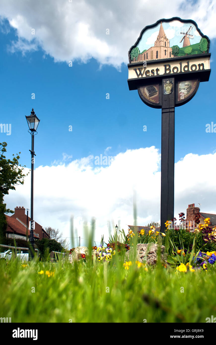 Signpost for West Boldon, South Tyneside Stock Photo