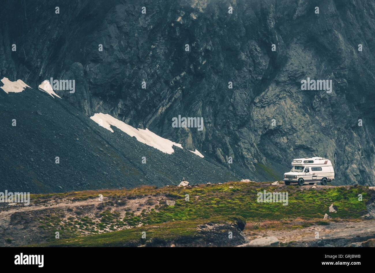 Camper Camping in the Wild Remote Mountain Landscape Stock Photo - Alamy