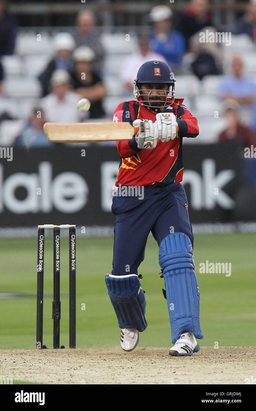 Harbhajan Singh in batting acton for Essex - Essex Eagles vs Lancashire Lightning - Clydesdale Bank 40 Cricket at the Ford County Ground, Chelmsford, Essex - 23/08/12 Stock Photo