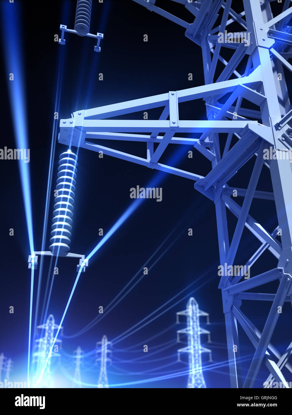 Steel towers and high voltage - 3D Rendering Stock Photo - Alamy