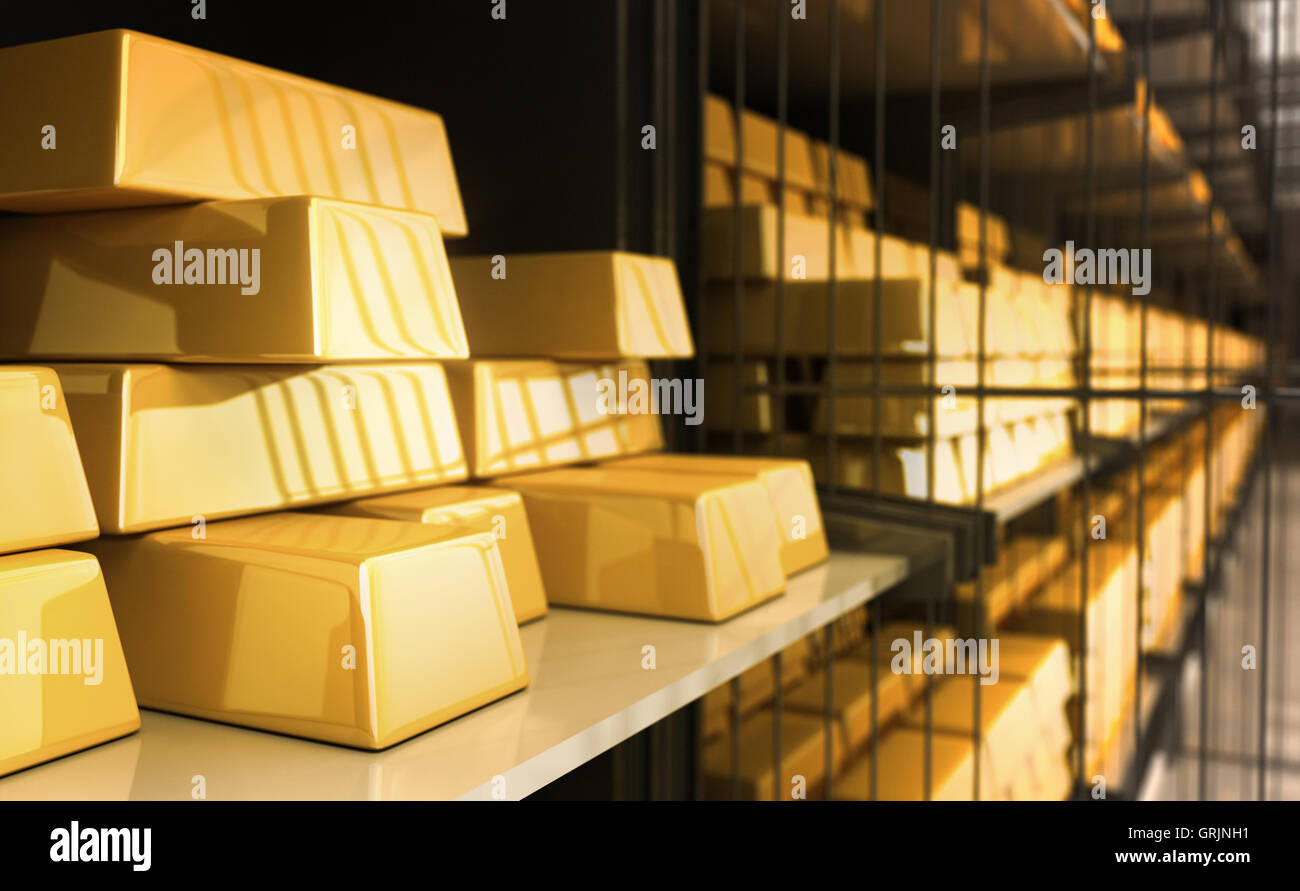 Gold bars in the Bank - 3D Rendering Stock Photo