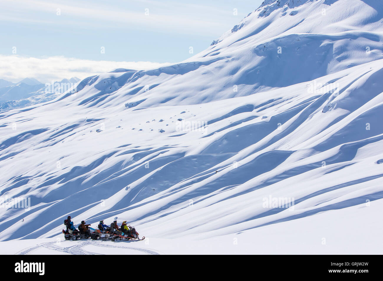 Six Backcountry Snowboarders Stock Photo