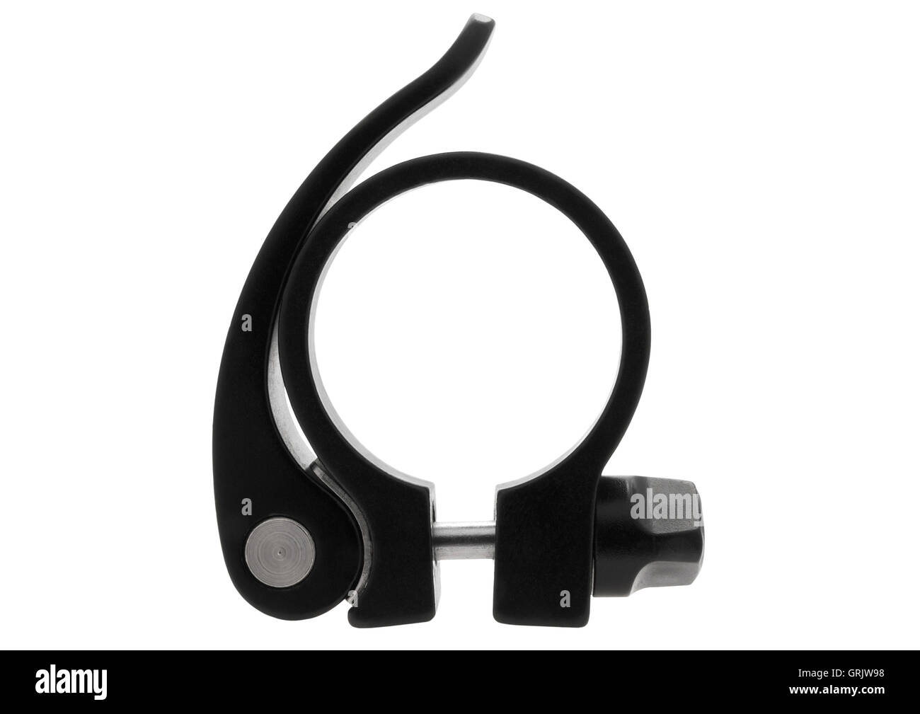 Bicycle quick release seat post clamp on white abckground Stock Photo
