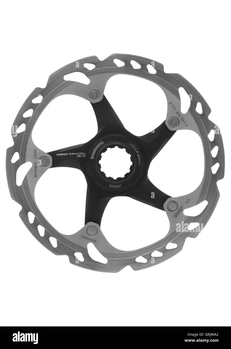 Shimano XTR SM-RT98S 160mm centrelock disk rotor on white background Stock Photo