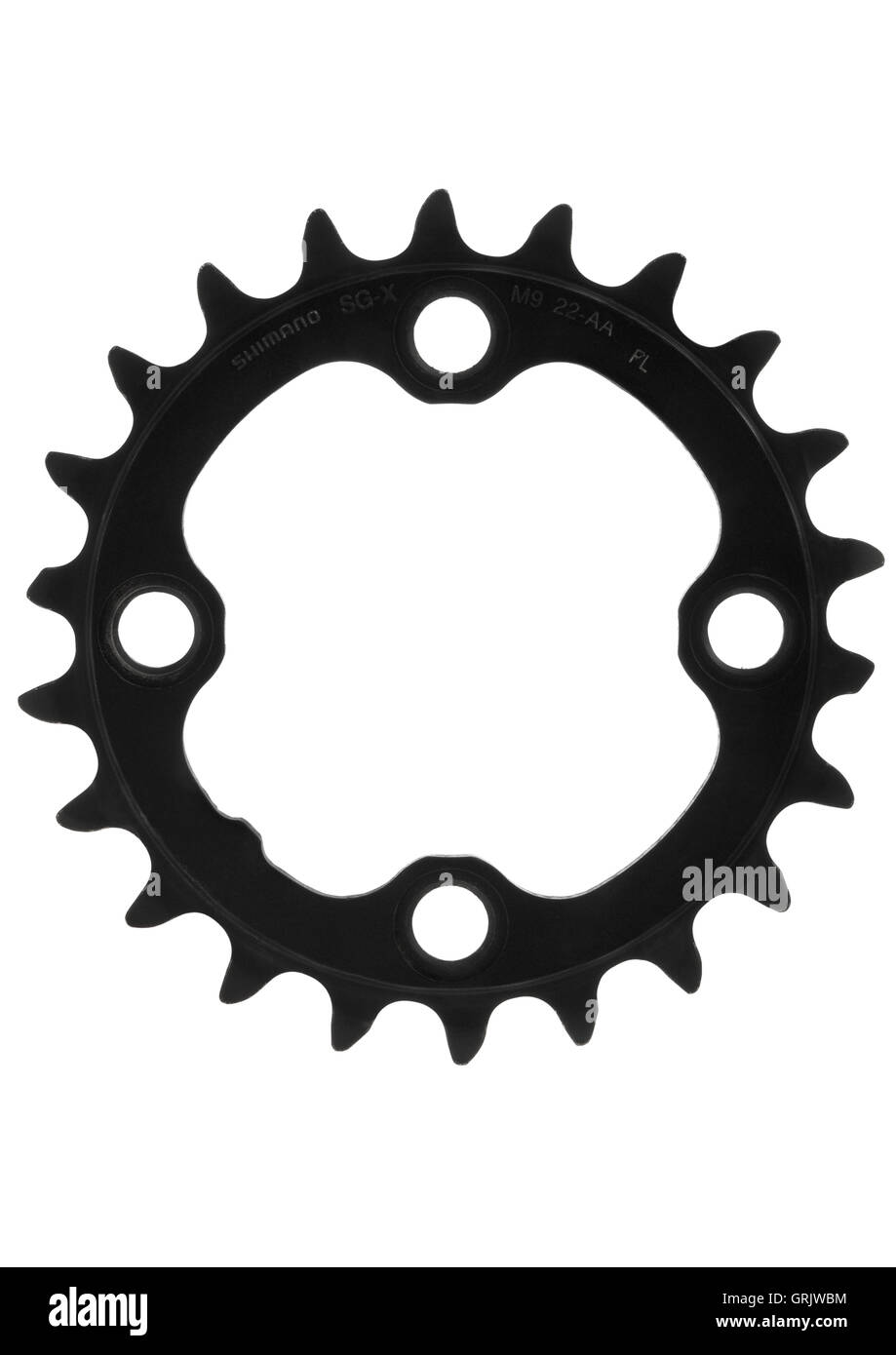 Shimano XT 22 tooth chainring on white background Stock Photo