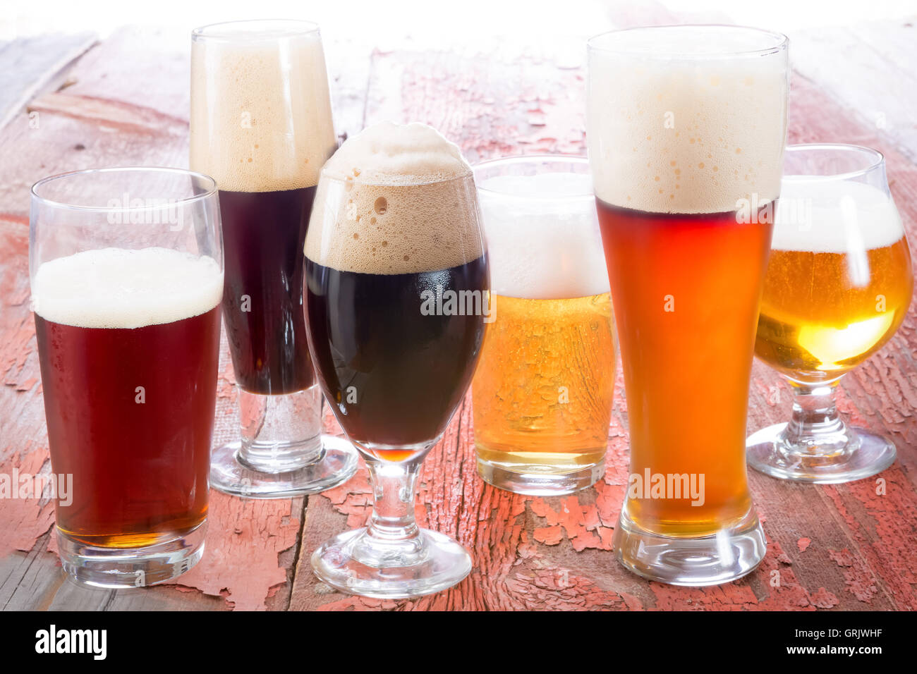 Variety of different beers, of different colors and alcoholic strengths