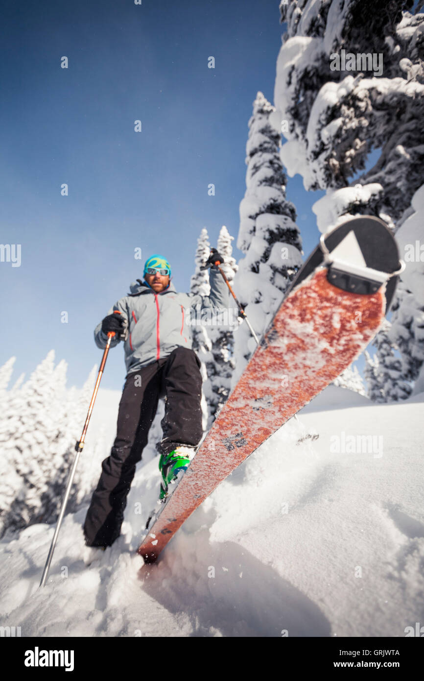 Backcountry ski touring in Manning Provincial Park Stock Photo