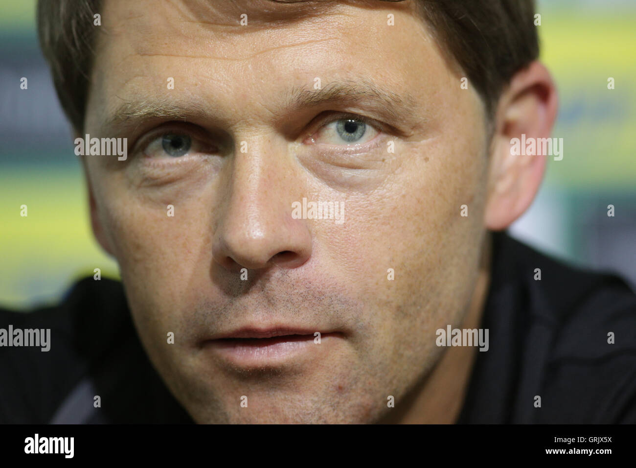 Sofia, Bulgaria - September 5, 2016: Manager of Luxembourg's national football team Luc Holtz is speaking to the media during a  Stock Photo