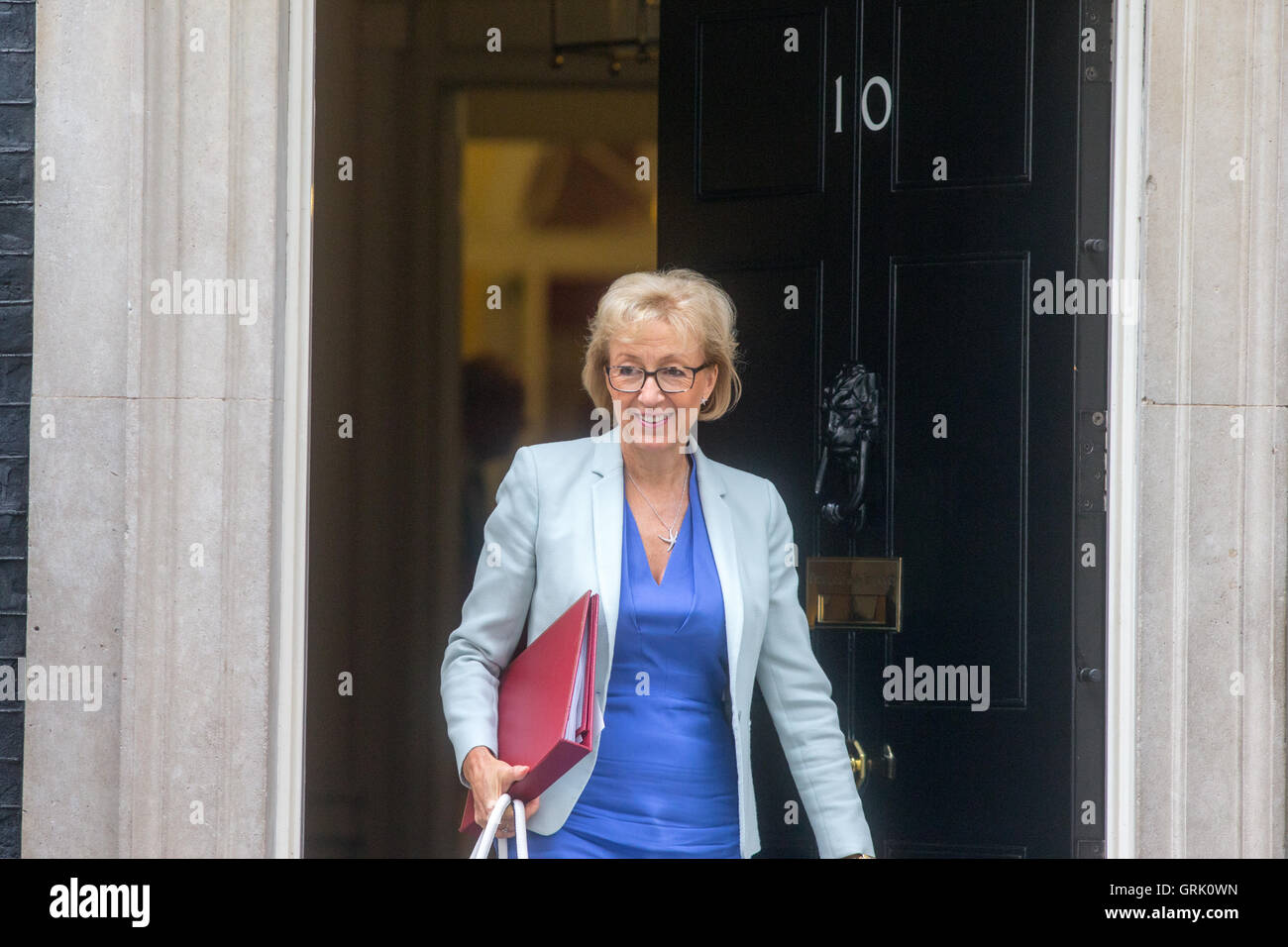 Andrea Leadsom,Minister of State for Environment,food and rural affairs leaves 10 Downing street after a Cabinet meeting Stock Photo