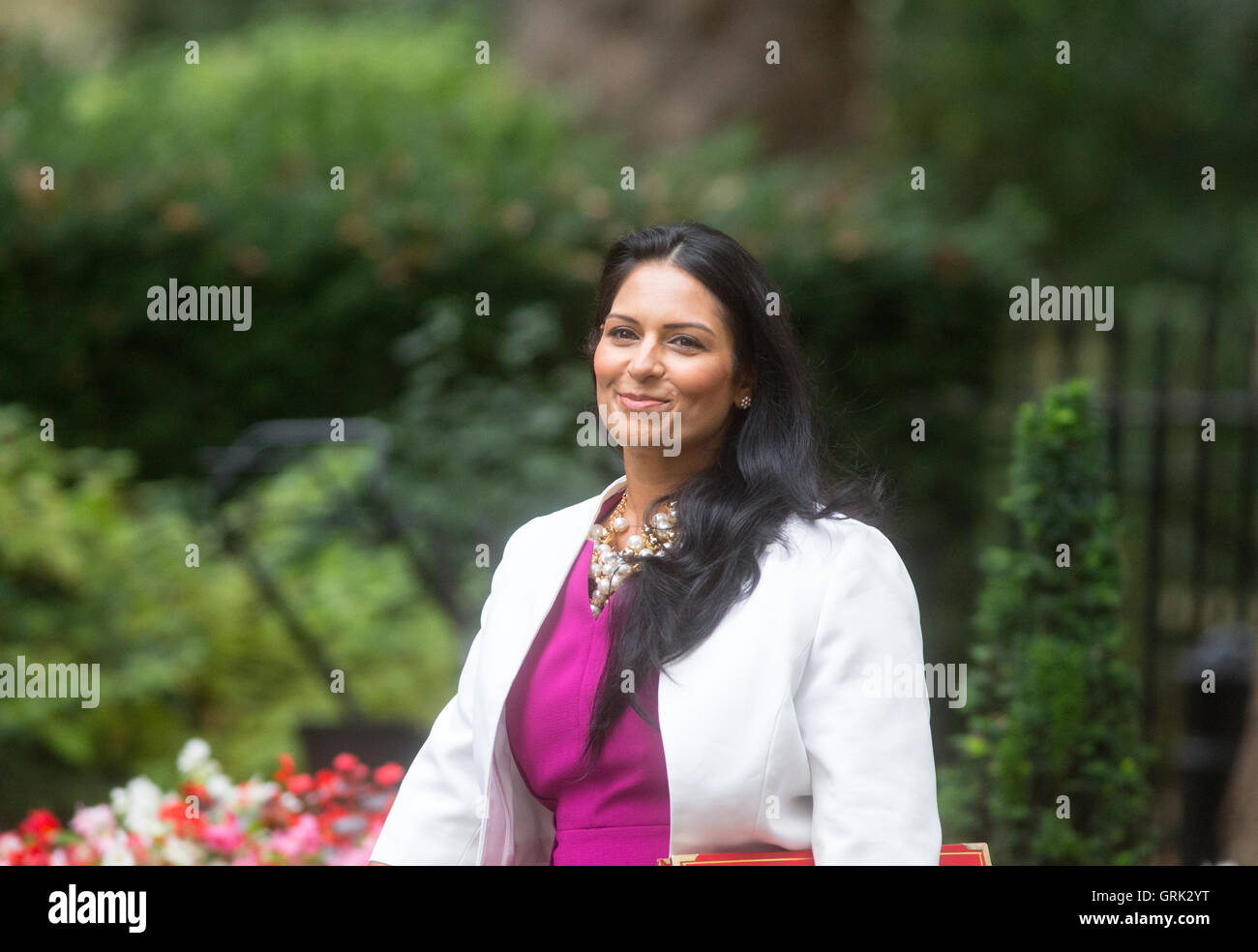 Priti Patel,Secretary of State for International Development,arrives for a cabinet meeting Stock Photo