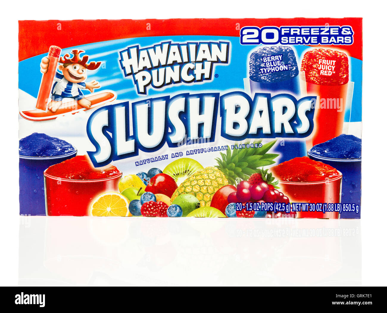 Winneconne, WI - 1 August 2016: Package of Hawaiian punch slush bars on an isolated background. Stock Photo
