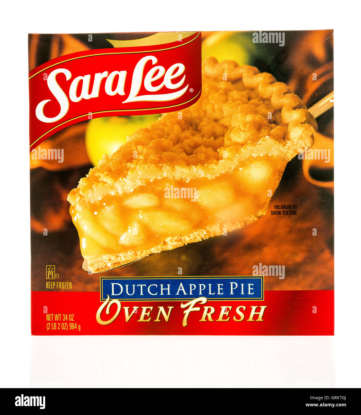Winneconne, WI - 1 August 2016: Package of Sara lee Dutch apple pie on an isolated background. Stock Photo