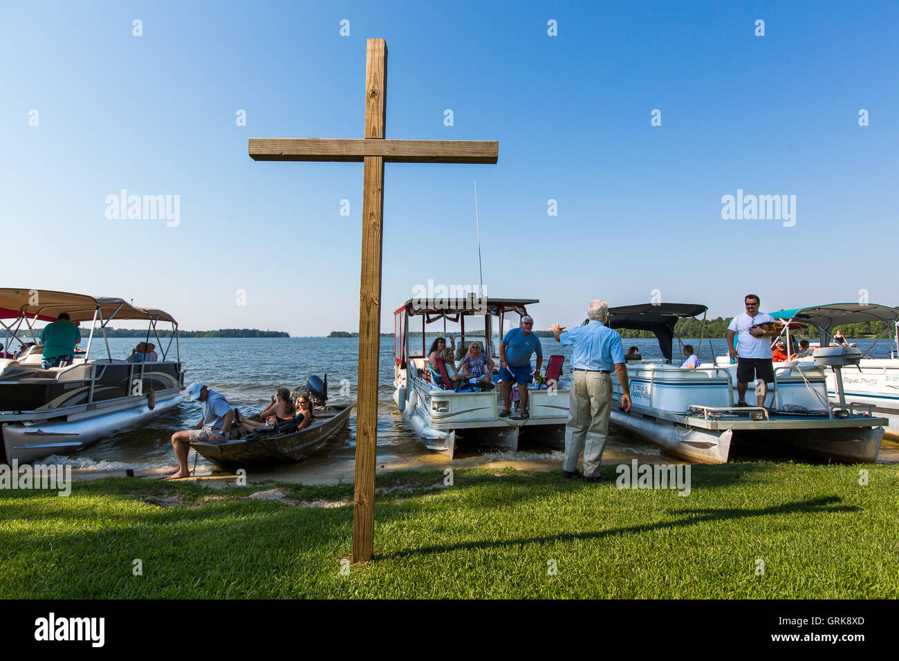 Boat church at Lake Marion, South Carolina. Led The Rev. Dr. Reginald