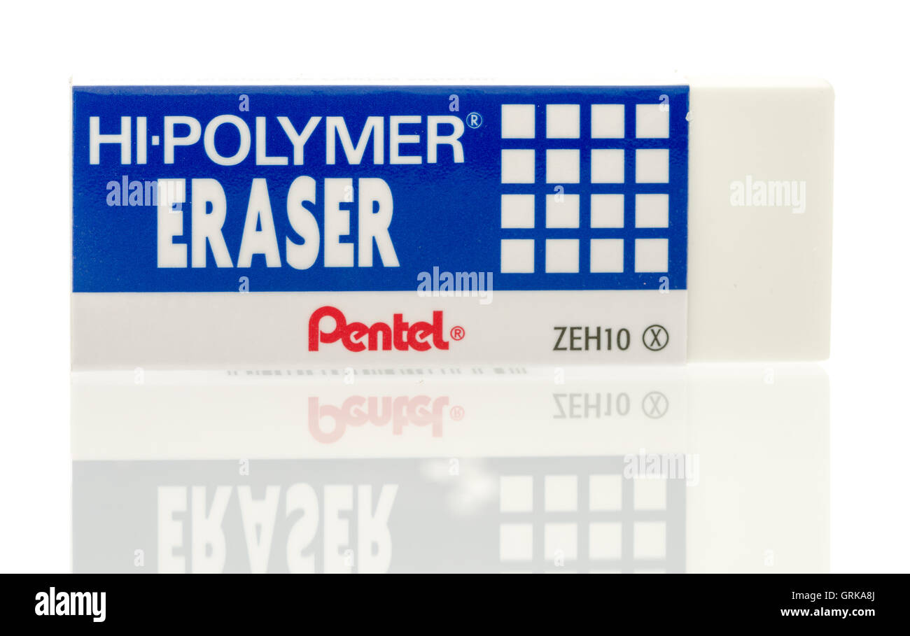 Winneconne, WI - 12 August 2016: Pentel hi-polymer eraser on an isolated background. Stock Photo