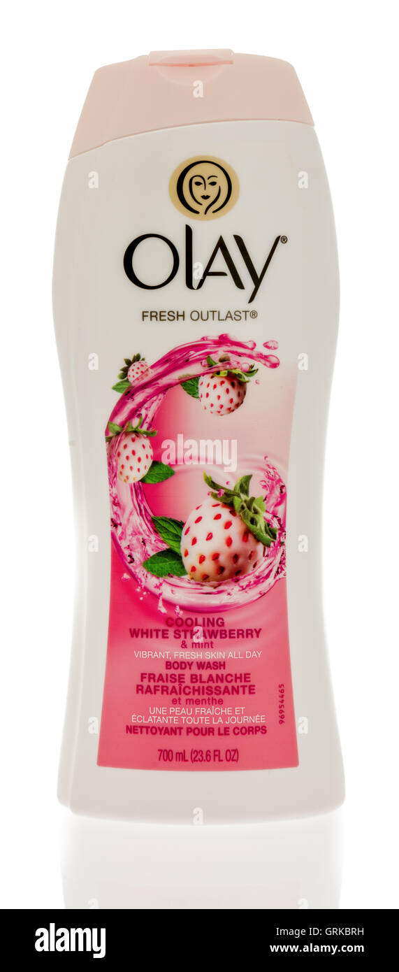 Winneconne, WI - 20 August 2016:  Bottle of Olay fresh outlast body wash on an isolated background. Stock Photo