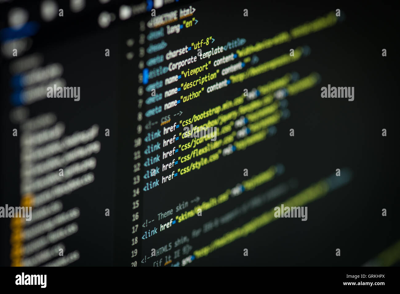 HTML and CSS code developing screenshot. Stock Photo