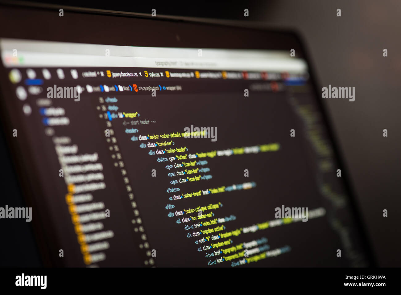 HTML and CSS code developing screenshot. Stock Photo