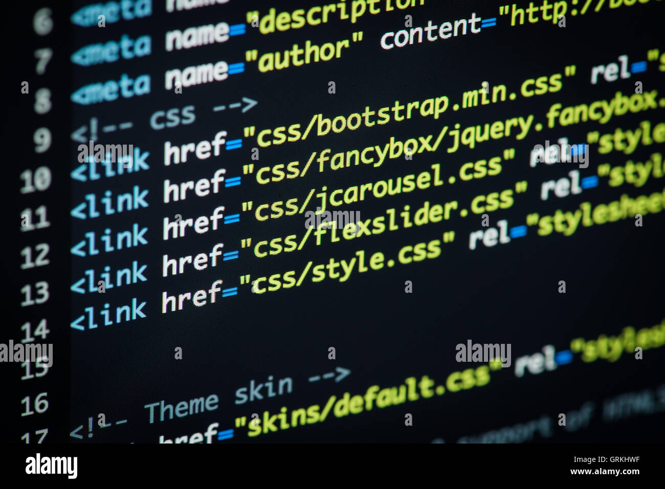 HTML and CSS code developing screenshot. Stock Photo