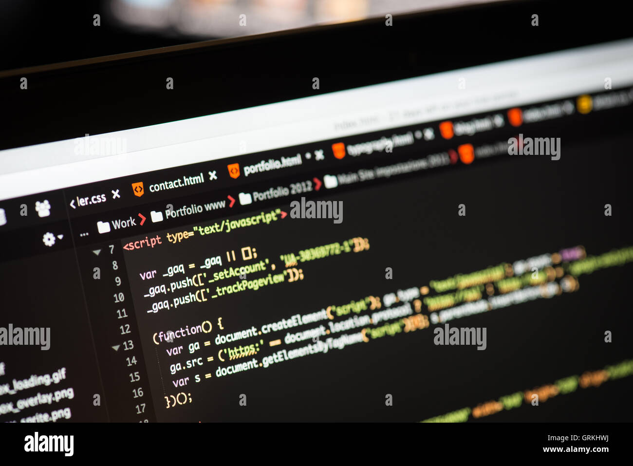 HTML and CSS code developing screenshot. Stock Photo