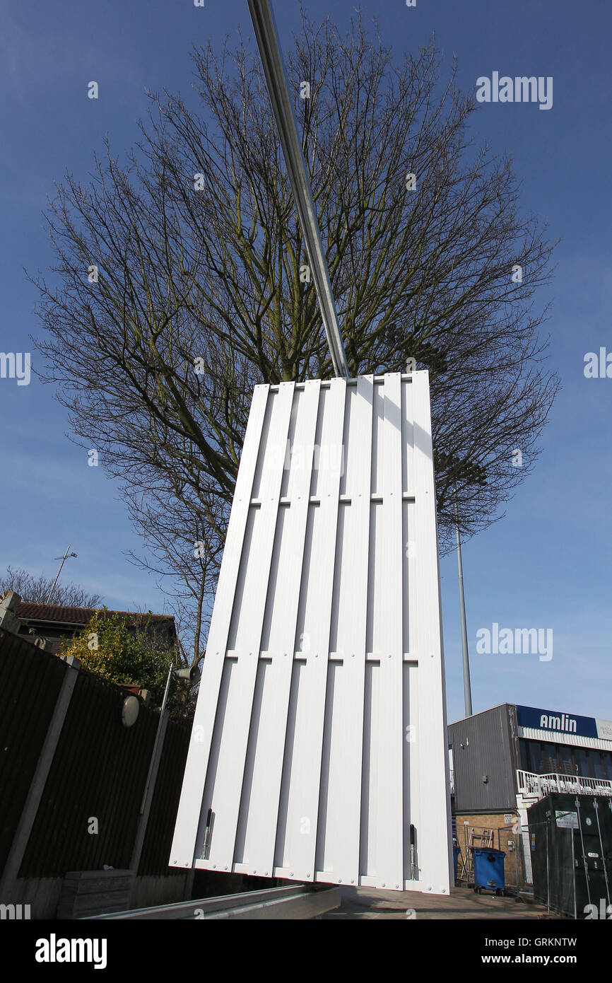 A view of the new sight screen area under construction at the Hayes