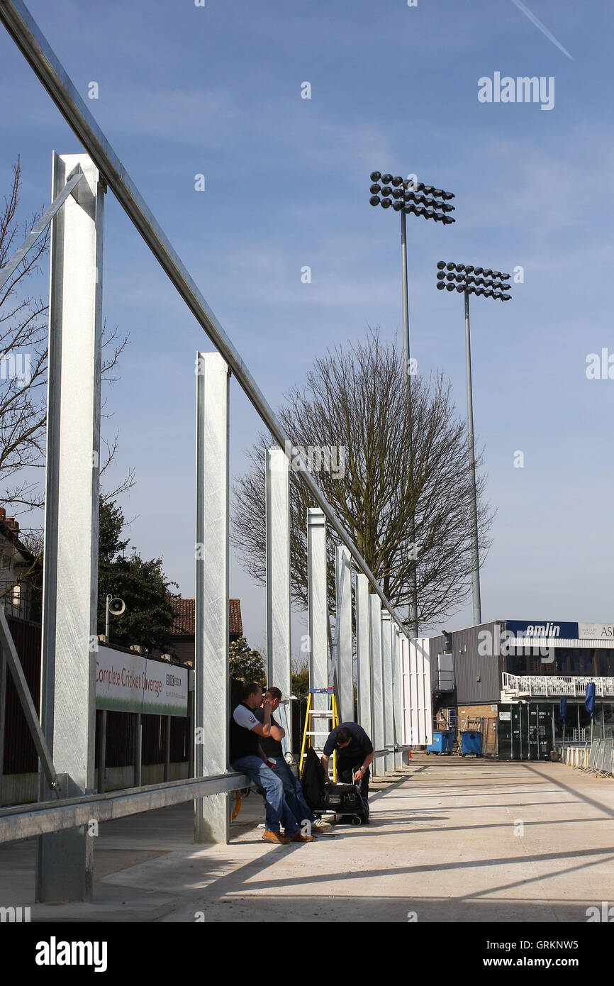 A view of the new sight screen area under construction at the Hayes